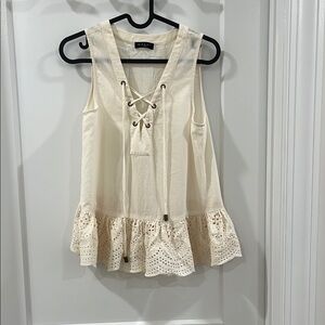 Cream V-Neck Sleeveless Tie Front Peplum Top